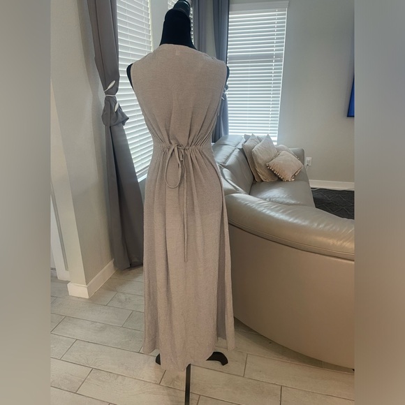 Eileen Fisher Textured Gray Stripe Crepe Rayon Button Down Midi Dress Size XS - Picture 2 of 6